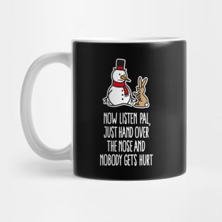 Funny Christmas snowman carrot bunny rabbit comic Mug